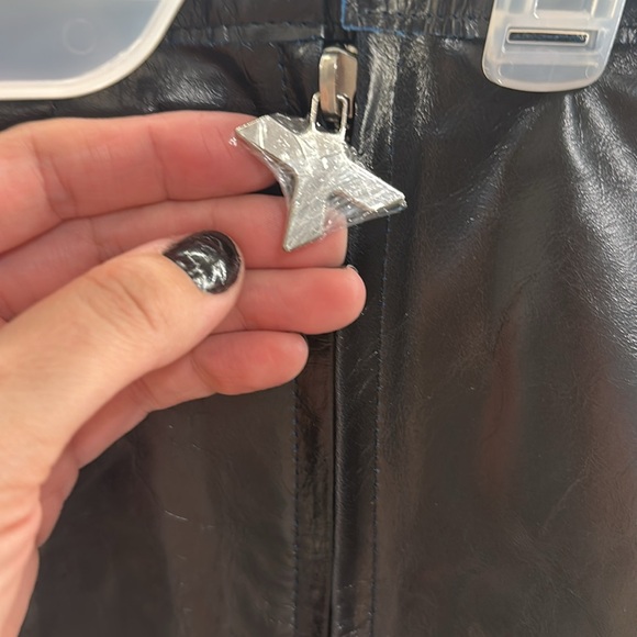 New NWT 1XBLUE Racer real leather Mini skirt in Black revolve biker - Picture 8 of 9